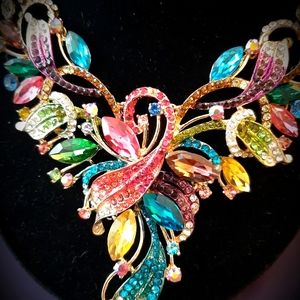 Multicolored Fashion Statement Piece Necklace and Earring Set